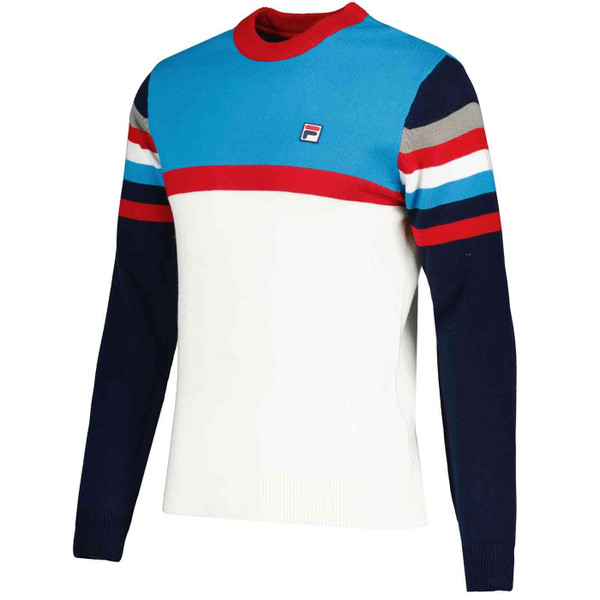 Fila Vintage Lorenzo Stripe Knit Crew Neck Mod Jumper in Navy