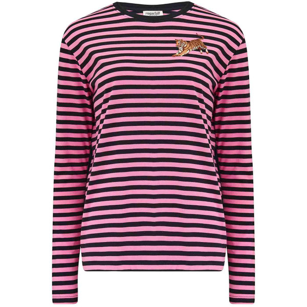 Sugarhill Brunswick Leaping Tiger Striped Top in Black Pink T0836