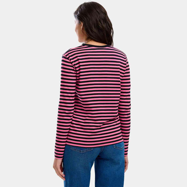 Sugarhill Brunswick Leaping Tiger Retro 70s Stripe Top in Black Pink T0836