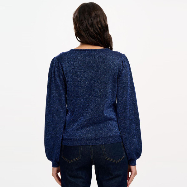 Back of Sugarhill Brighton Tiff Sparkle Cherry Jumper in Navy Blue K0818