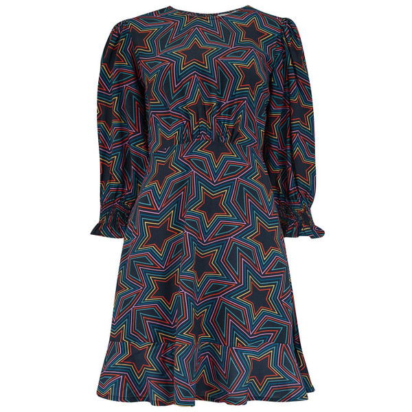 Sugarhill Brighton Lorelei Rainbow Stars Mini Dress in Black D1171