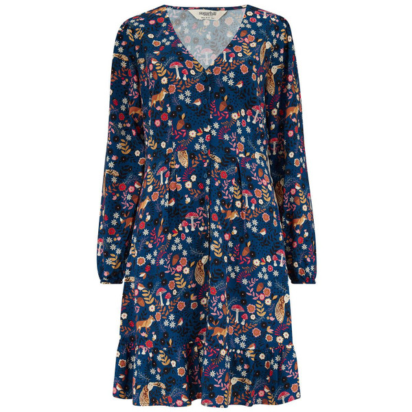 Sugarhill Brighton Bibi Folk Autumnal Mini Tea Dress in Navy D1163