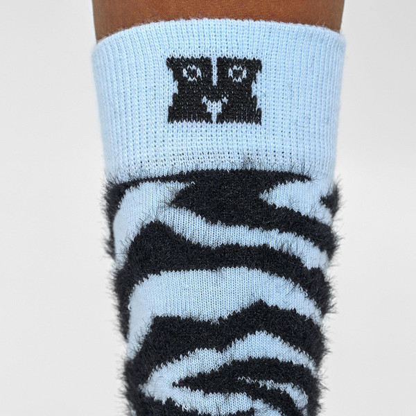 Happy Socks Retro Fluffy Zebra Socks in Pale Blue and Black