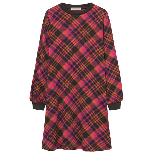 Mademoiselle Yeye Laid Back Chic Mod Winter Tartan Dress in Pink/Orange 42109