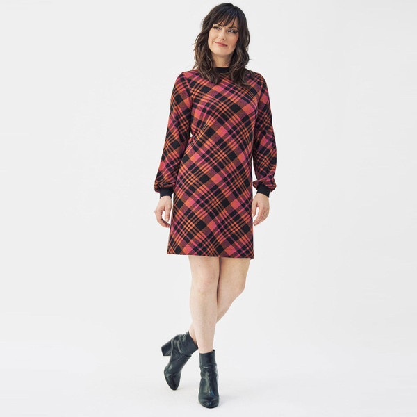 Mademoiselle Yeye Laid Back Chic Mod Winter Tartan Dress in Pink/Orange 42109