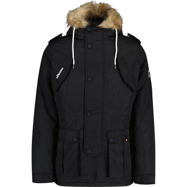 ellesse mens blizzard faux fur trimmed hooded winter jacket black