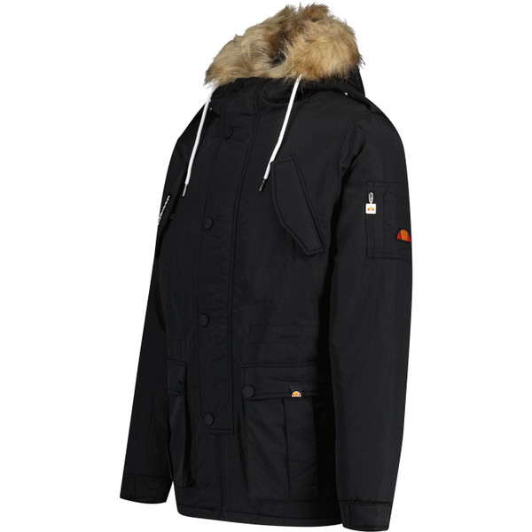 ellesse mens blizzard faux fur trimmed hooded winter jacket black