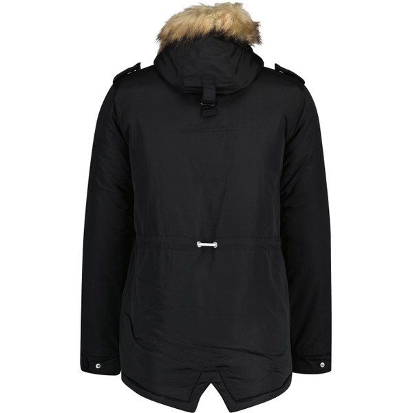 ellesse mens blizzard faux fur trimmed hooded winter jacket black