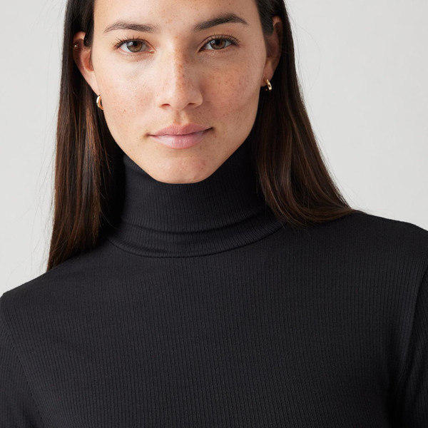 levis womens dreamy retro ribbed fitted turtleneck long sleeve top caviar black