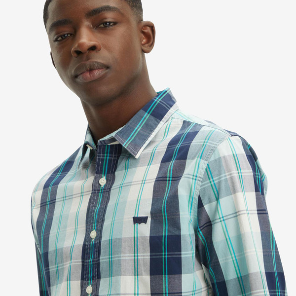 levis mens battery luke plaid slim fit long sleeve shirt blue green