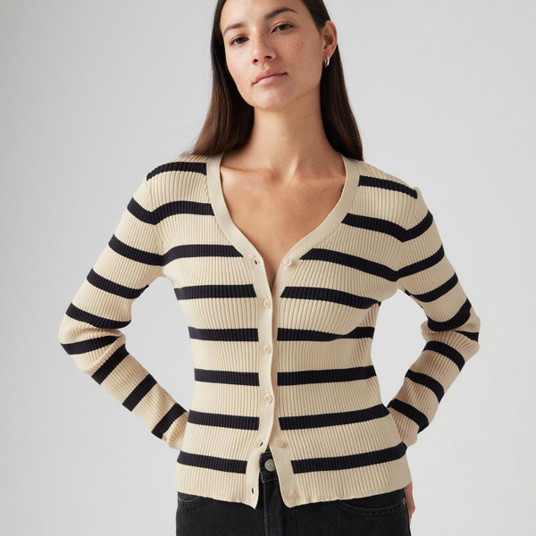 levis womens slim fit tulip redwood stripe ribbed cardigan cream black