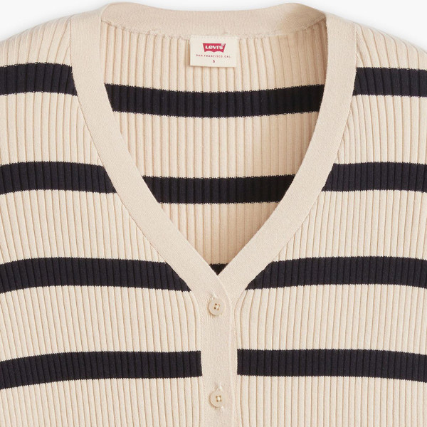 levis womens slim fit tulip redwood stripe ribbed cardigan cream black