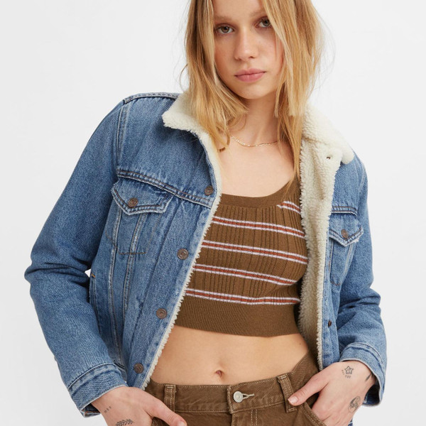 levis womens original sherpa denim trucker jacket weekend wanderer blue