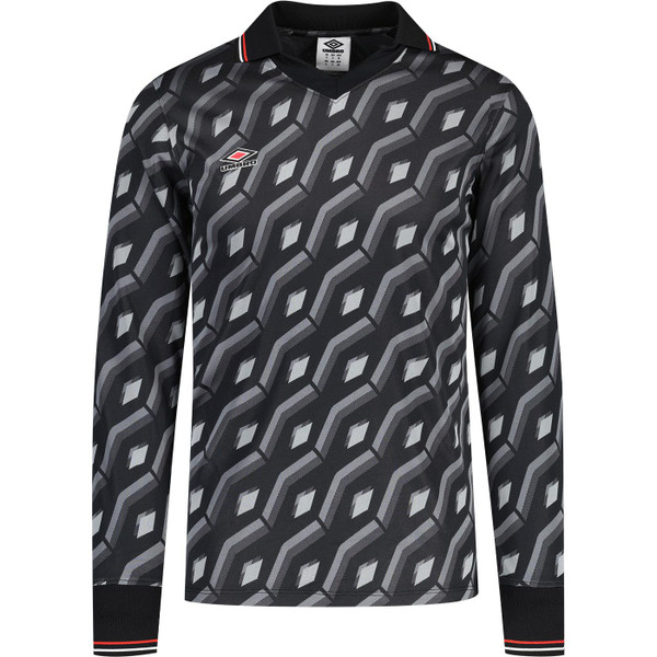 umbro mens jacquard diamond gradient pattern long sleeve v neck jersey top black grey
