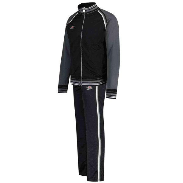 Umbro Centenary Monogram Anthem Raglan Sleeve Track Suit in Black Iron Gate Grey