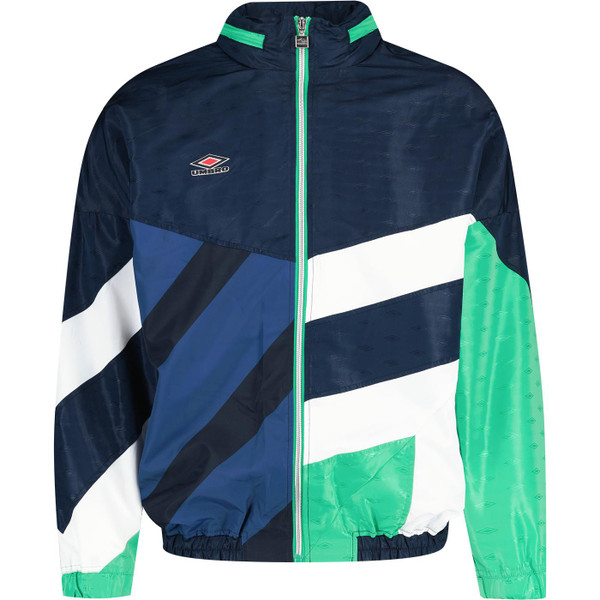 umbro mens centenary panelled lightweight hooded zip track jacket dark navy peppermint green