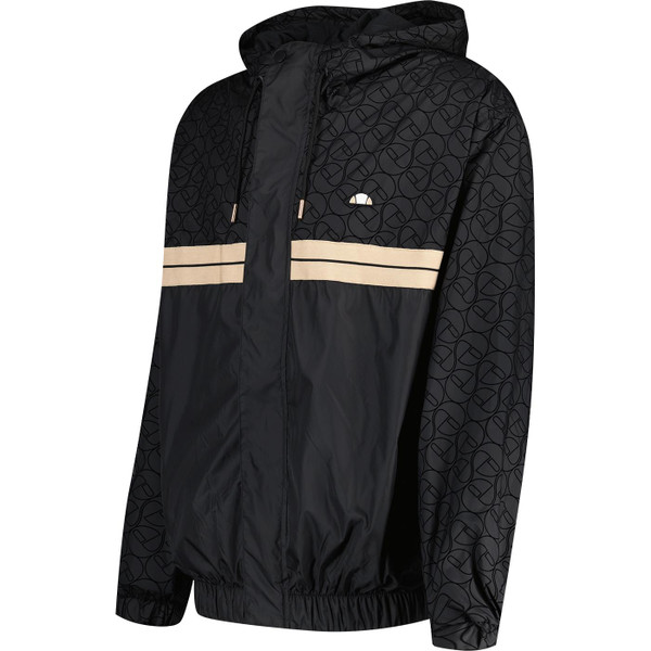 ellesse mens spoleto patterned panel hooded lightweight zip jacket black