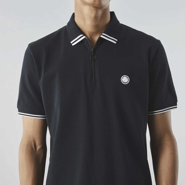 Pretty Green Mountfield Retro Zip Polo Top in Black G24Q3MUPOL409