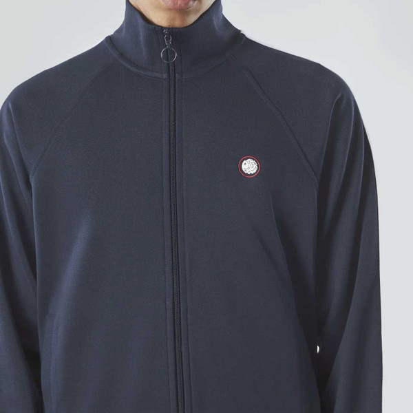 Pretty Green Tilby Taped Sleeve Retro 90s Funnel Neck Tricot Track Jacket in Navy G24Q3MUTRA414