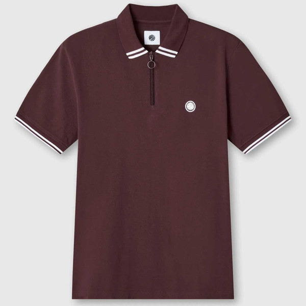 Pretty Green Mountfield Tipped Slim Fit Zip Polo Top in Burgundy