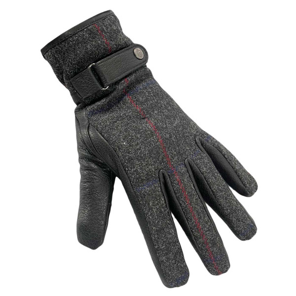 Failsworth Lovat Tweed Check Waterproof Retro 1970s Gloves with Leather Palm in Grey