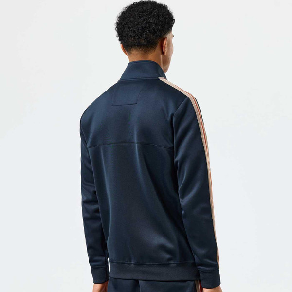 Weekend Offender Sainz 90s Tricot Stripe Taped Sleeve Track Top in Navy