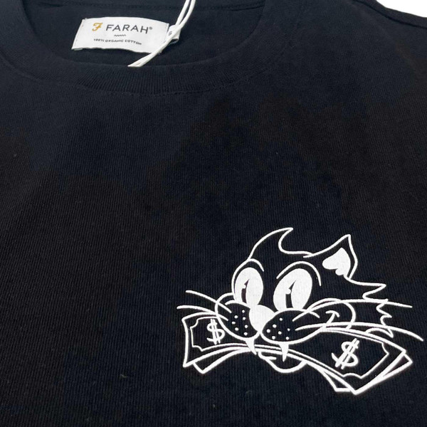 Farah Jasper Cat Graphic Retro 70s Archive T-shirt in Black