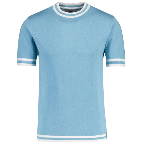 Madcap England Moon Men's Mod Tipped Knitted T-shirt in Air Blue MC255
