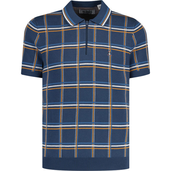 original penguin mens 1/4 zip retro plaid knitted polo tshirt sargasso sea