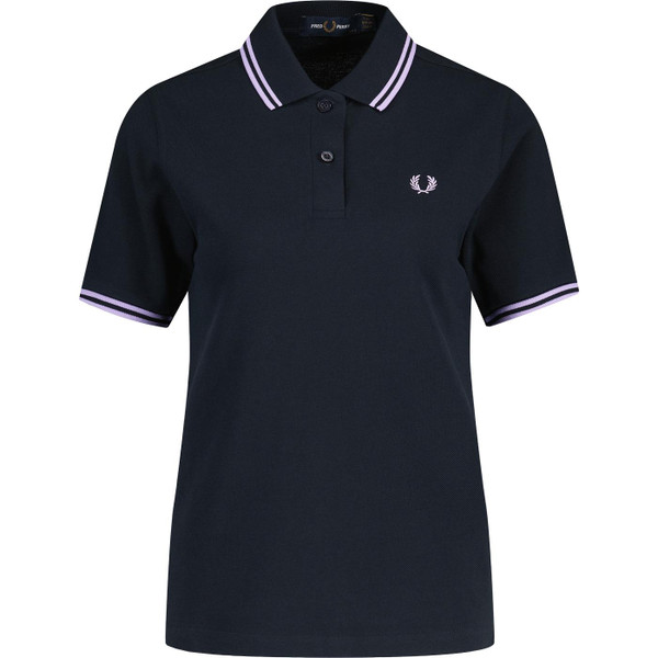 fred perry womens retro twin tipped pique polo tshirt navy ultraviolet