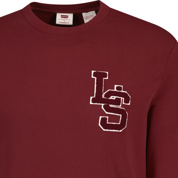 levis mens letterman towelling monogram applique crew neck sweatshirt brick red