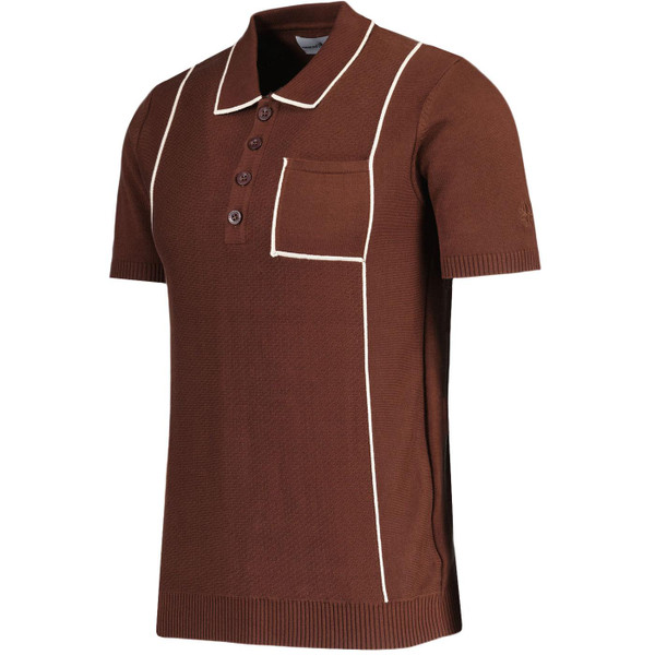 Madcap England Cagney Men's Retro Knitted Piping Trim Polo Shirt in Potting Soil MC1089