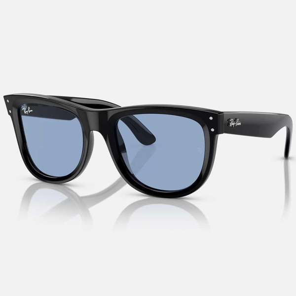 Ray-Ban Aviator Reverse Sunglasses in Polished Black with Light Blue Lens RBR0502S 667772 50