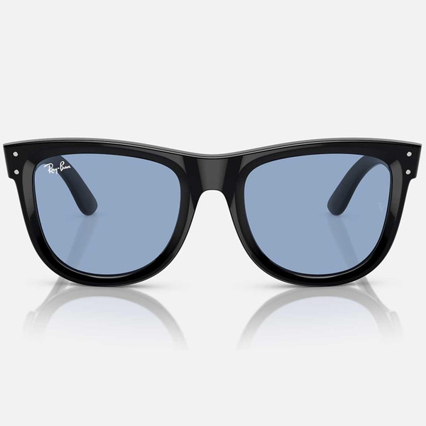 Ray-Ban Aviator Reverse Retro Sunglasses in Polished Black with Light Blue Lens RBR0502S 667772 50