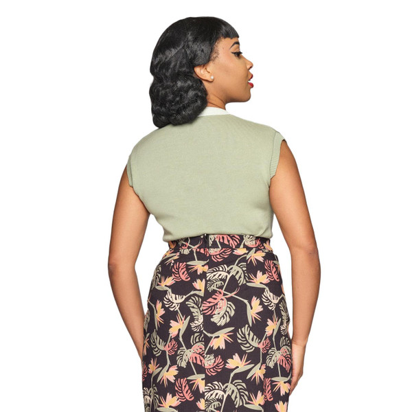 Collectif Contrast Knitted Jumper in Sage Green