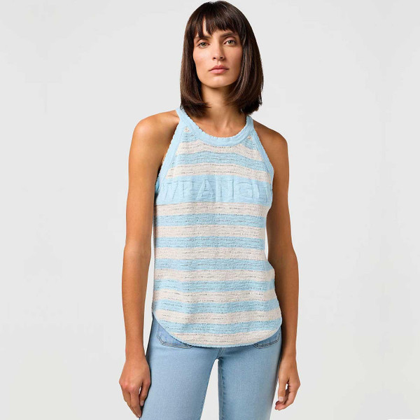 Wrangler Women's Crochet Stripe Retro Tank Top in Dream Blue 112350313