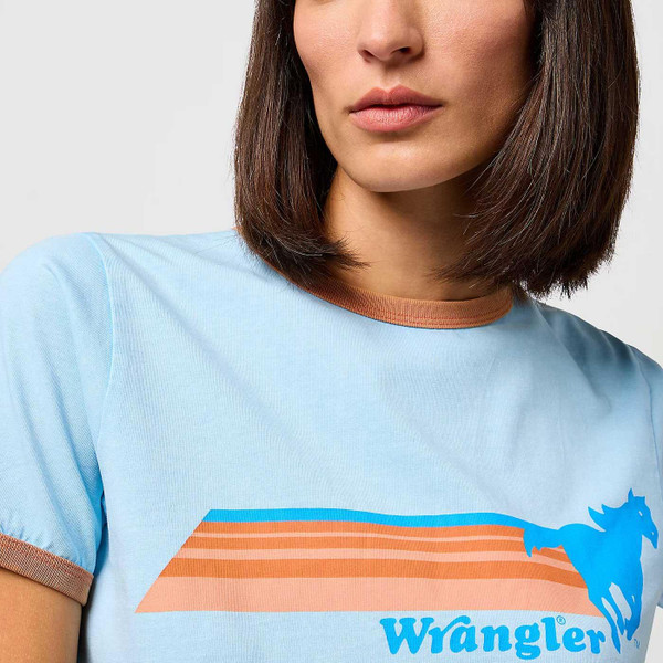 Wrangler Women's Retro Horse Graphic Stripe Ringer T-shirt in Blue 112351585