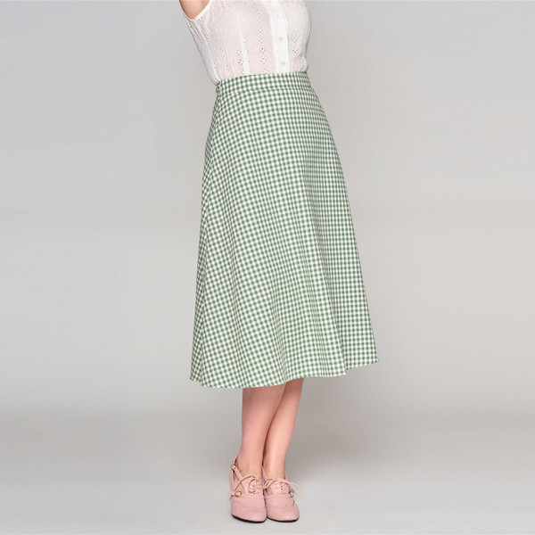 Collectif Women's Hetty Gingham Flared 50s Skirt in Green