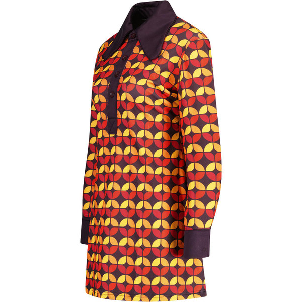 madcap england womens daydream 70s circle print long sleeve dress dark purple red orange