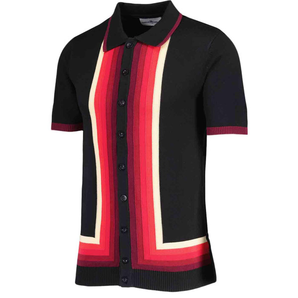 Madcap England Jay Retro Contoured Stripe Knitted Shirt in Black 