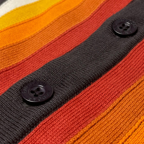 Madcap England Screaming Jay 2 Mod Stripe Knitted Button Through Polo Shirt in Espresso MC288B