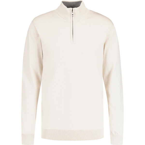 french connection mens plain coloured fine knit half zip funnel neck jumper oatmeal beige