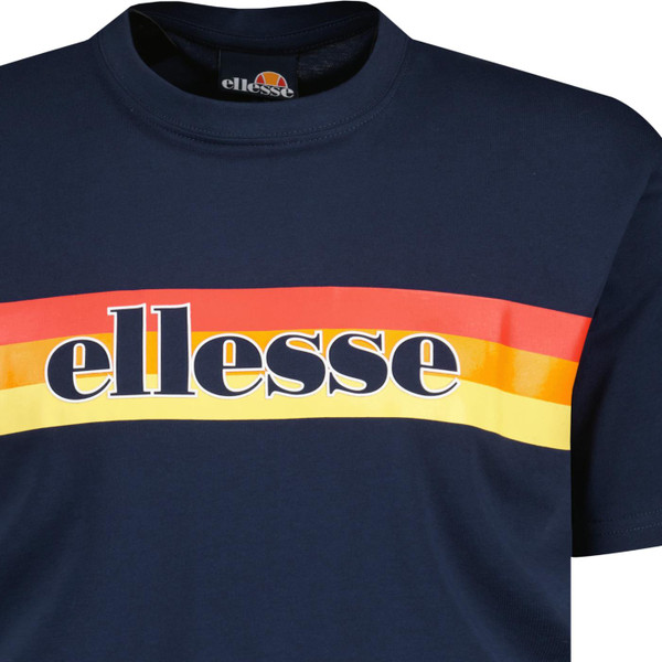 ellesse mens driletto retro '90s chest stripe logo print tshirt navy