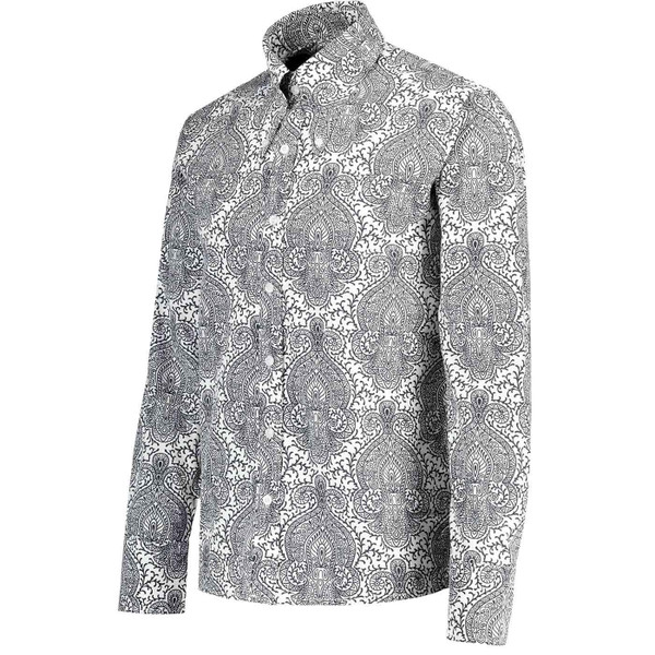 Madcap England Capo Paisley Gangster Collar Button Down Men's Retro Shirt in White MC1111