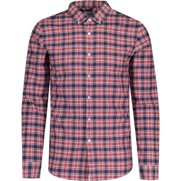 farah vintage mens fraser check button down long sleeve shirt dark red navy