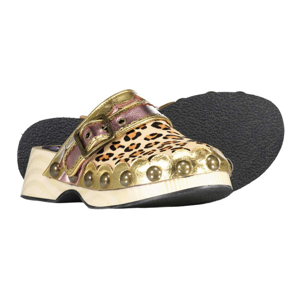 Irregular Choice Clever Clog Sandals in Gold and Beige