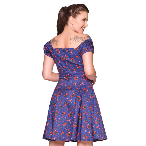 Collectif Retro 50s 60s Dolores Mini Dress in Mixed Berries Navy