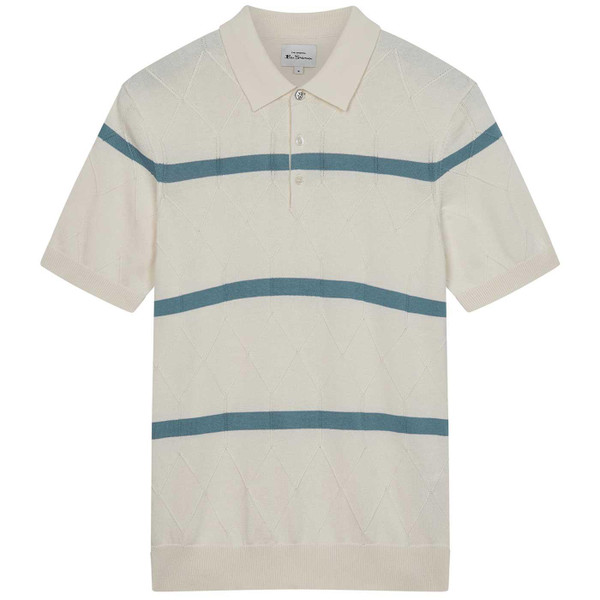 Ben Sherman Argyle Stripe Knitted Polo Shirt in Ivory 0075855 015