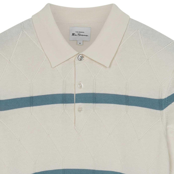 Ben Sherman Retro Argyle Stripe Knitted Polo Shirt in Ivory 0075855 015