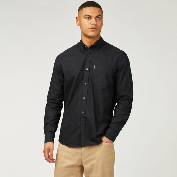 Ben sherman mens 60s mod button down plain coloured cotton oxford long sleeve shirt black